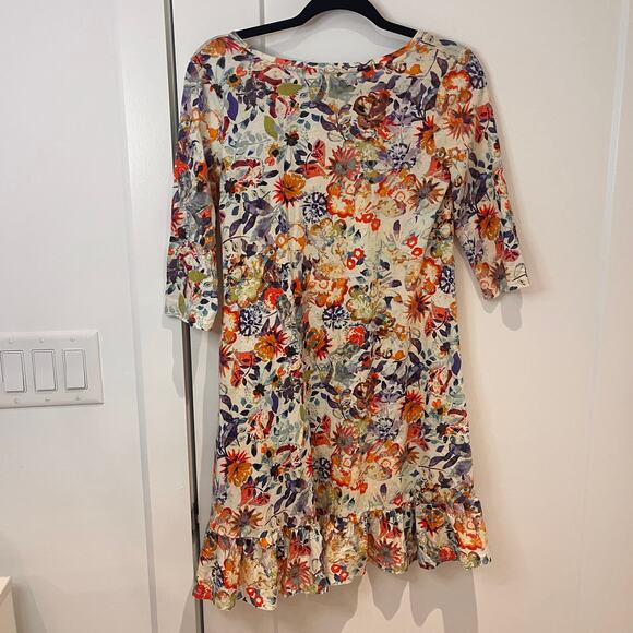 Peruvian Connection Floral Print Half Sleeves Mini Dress Size Small - Picture 2 of 9